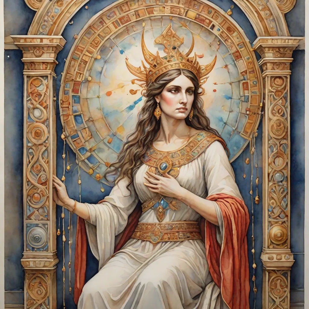 a painting of a woman sitting on a throne with a cross in her hand and a crown on her head, fantasy art, a detailed painting, Donato Giancola, detailed painting