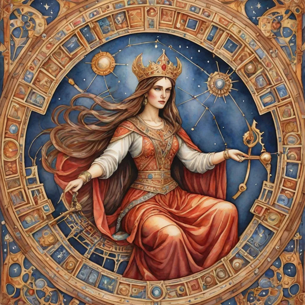 a painting of a woman in a golden dress with a crown on her head and a star above her head, fantasy art, a detailed painting, Donato Giancola, elaborate
