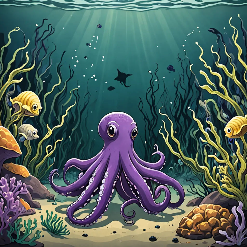 an octopus and other sea animals under the water illustration by michael strickk, via flickon com, psychedelic art, a storybook illustration, Dan Mumford, octopus