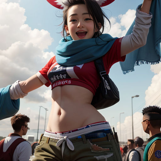 a woman with a scarf around her neck and a cow head on her head, holding a scarf over her shoulder