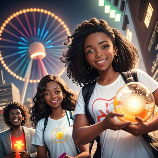 a group of people standing next to each other holding a ball in their hands and smiling at the camera