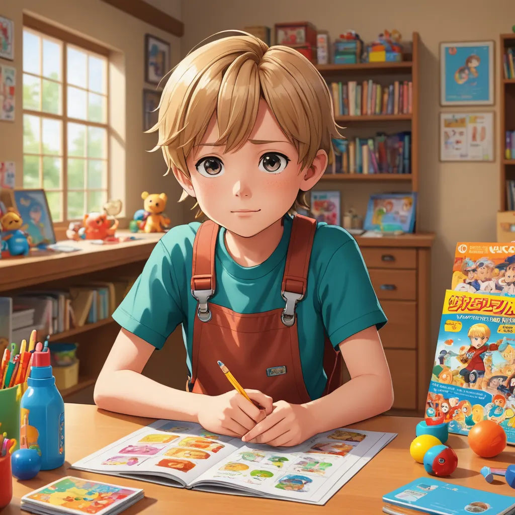 a boy sitting at a table with a book and a pencil in his hand and a book in front of him, remodernism, an ultrafine detailed painting, Akira Toriyama, official art