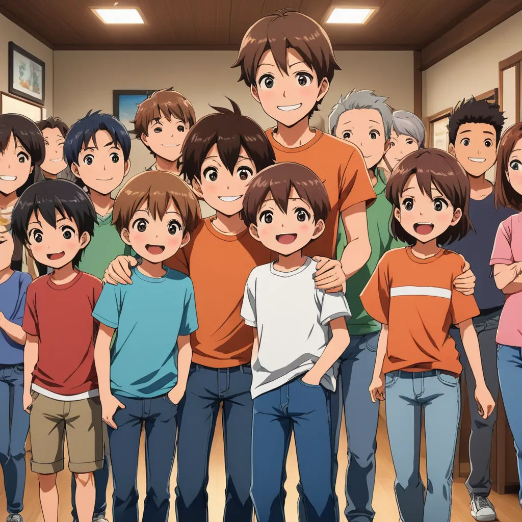 a group of people standing next to each other in a room with a wooden floor and a wall with a picture on it, rayonism, a picture, Baiōken Eishun, official art