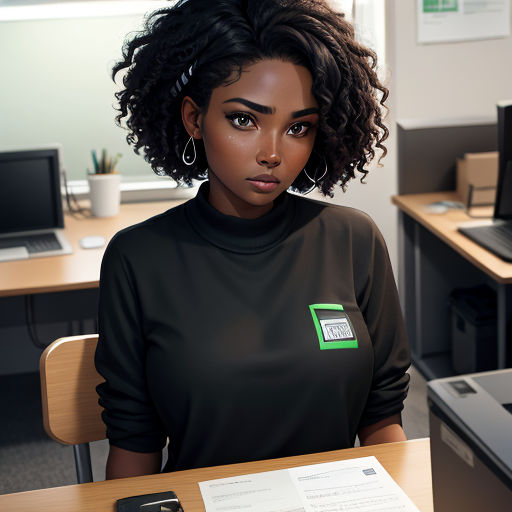 a woman sitting at a desk with a cell phone and a laptop computer on it, with a notepad in front of her