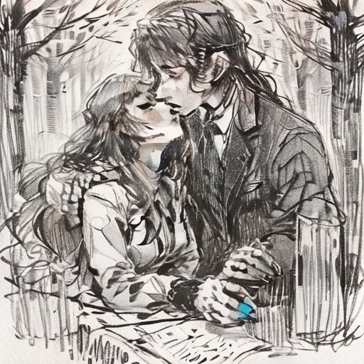 a couple is kissing in the rain under a tree with a blue marker in their hand and a blue marker in their other hand