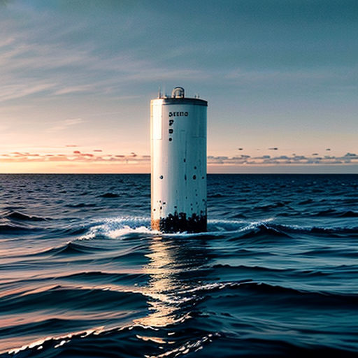 a large white buoy floating in the middle of the ocean at sunset or sunset time with a blue sky