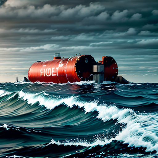 a painting of a red buoy floating in the ocean with waves around it and a full moon in the sky