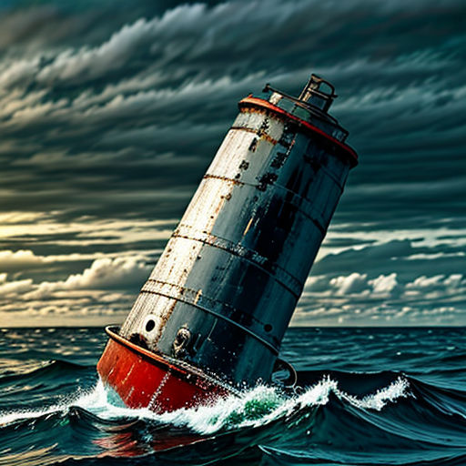 a lighthouse in the middle of the ocean with a cloudy sky above it and a boat in the water