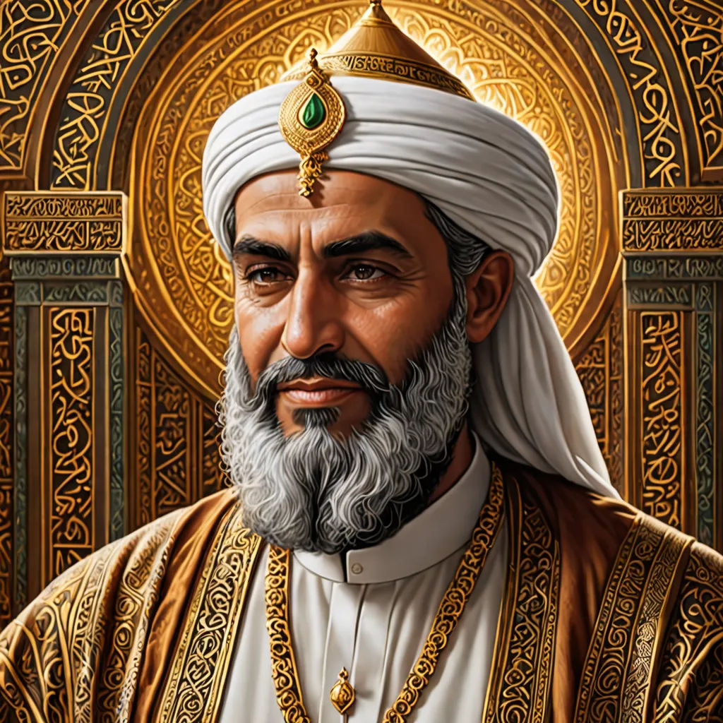 a painting of a man with a beard and a white turban and gold trimmings and a gold and white cross, unilalianism, a detailed painting, Altoon Sultan, professional digital painting