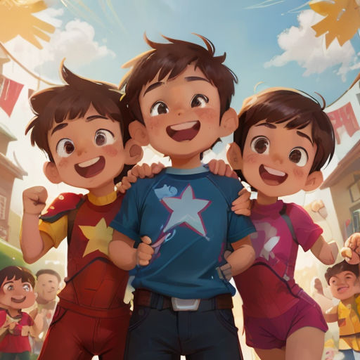 a group of children standing next to each other in front of a crowd of people wearing shirts and shorts