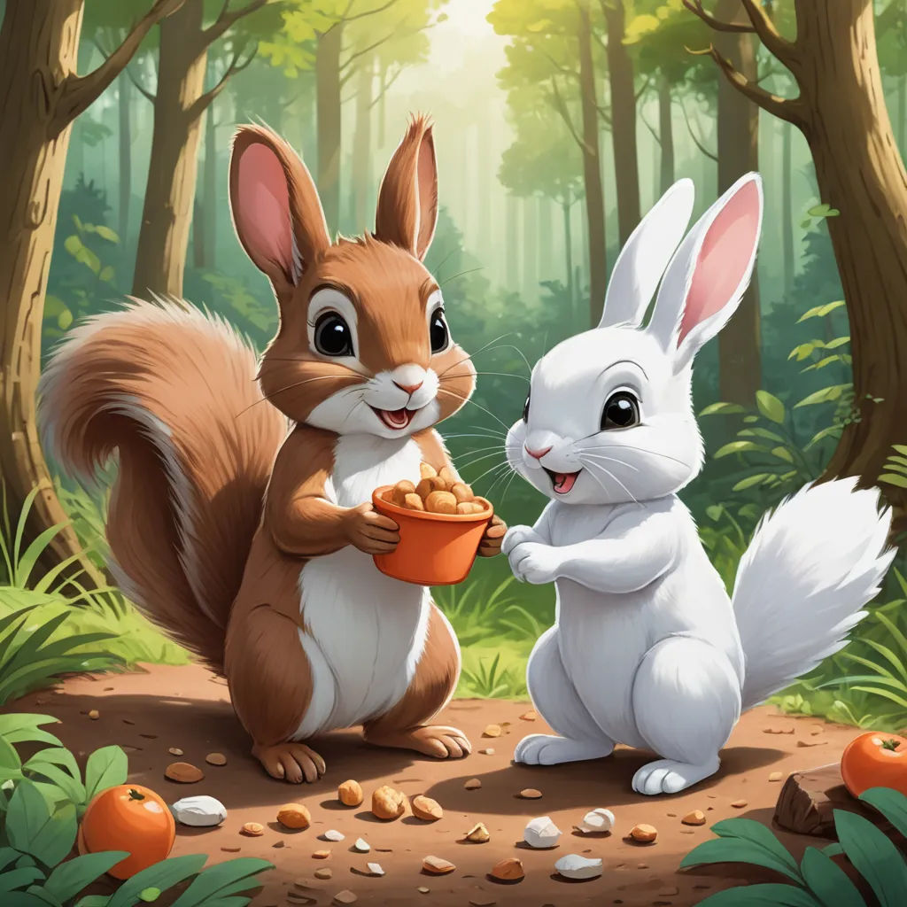 a rabbit and a bunny eating food in the forest illustration by alex krapfer for the children's book the tale of the rabbit, furry art, a storybook illustration, David Martin, official art