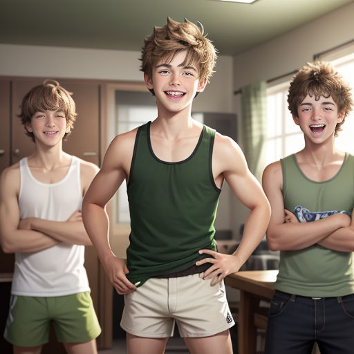 three young men standing in a kitchen with their arms crossed and smiling at the camera, with their arms crossed