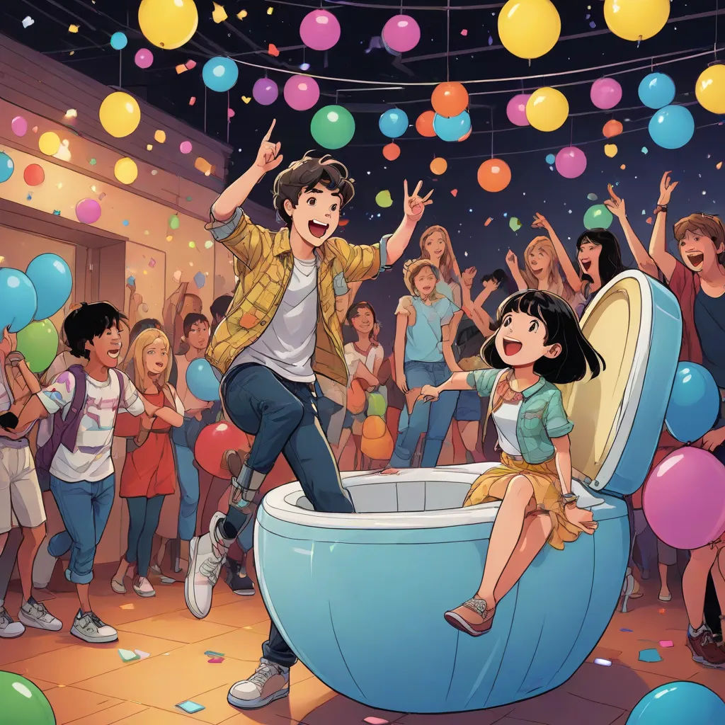 a boy and girl are sitting on a giant tub surrounded by balloons and streamers as a crowd of people watch, paris school, a storybook illustration, Diego Gisbert Llorens, official art