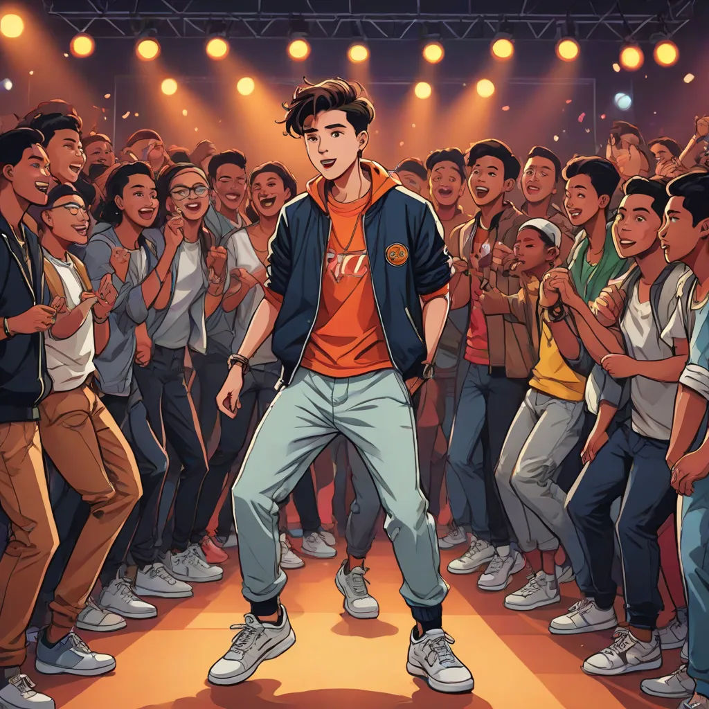 a man standing in front of a crowd of people on a stage with his hands in the air and his mouth open, samikshavad, a comic book panel, Chris LaBrooy, official art