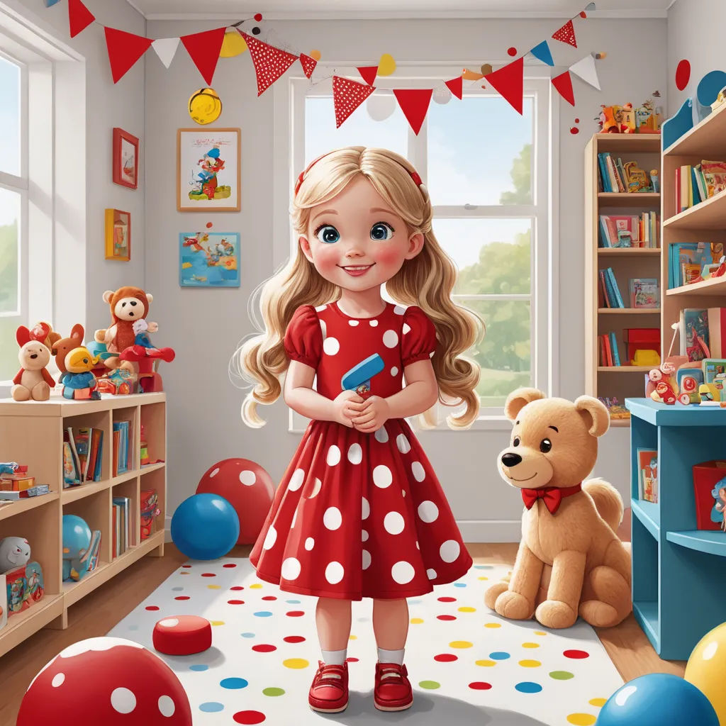 a painting of a girl in a room with toys and a teddy bear on the floor and a teddy bear on the floor, naive art, a storybook illustration, Annabel Kidston, highly detailed digital painting