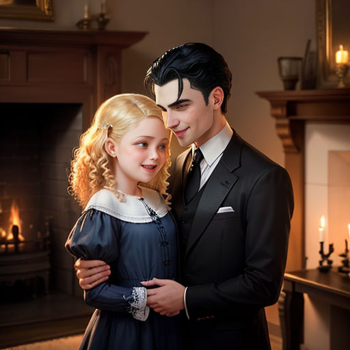 a man and a woman dressed in formal wear standing next to each other in front of a fireplace with candles