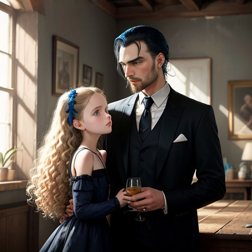 a man in a suit and a little girl in a dress standing next to each other in a room