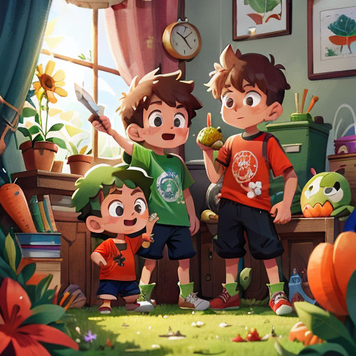 a group of children standing in a room with a clock on the wall and a window behind them,