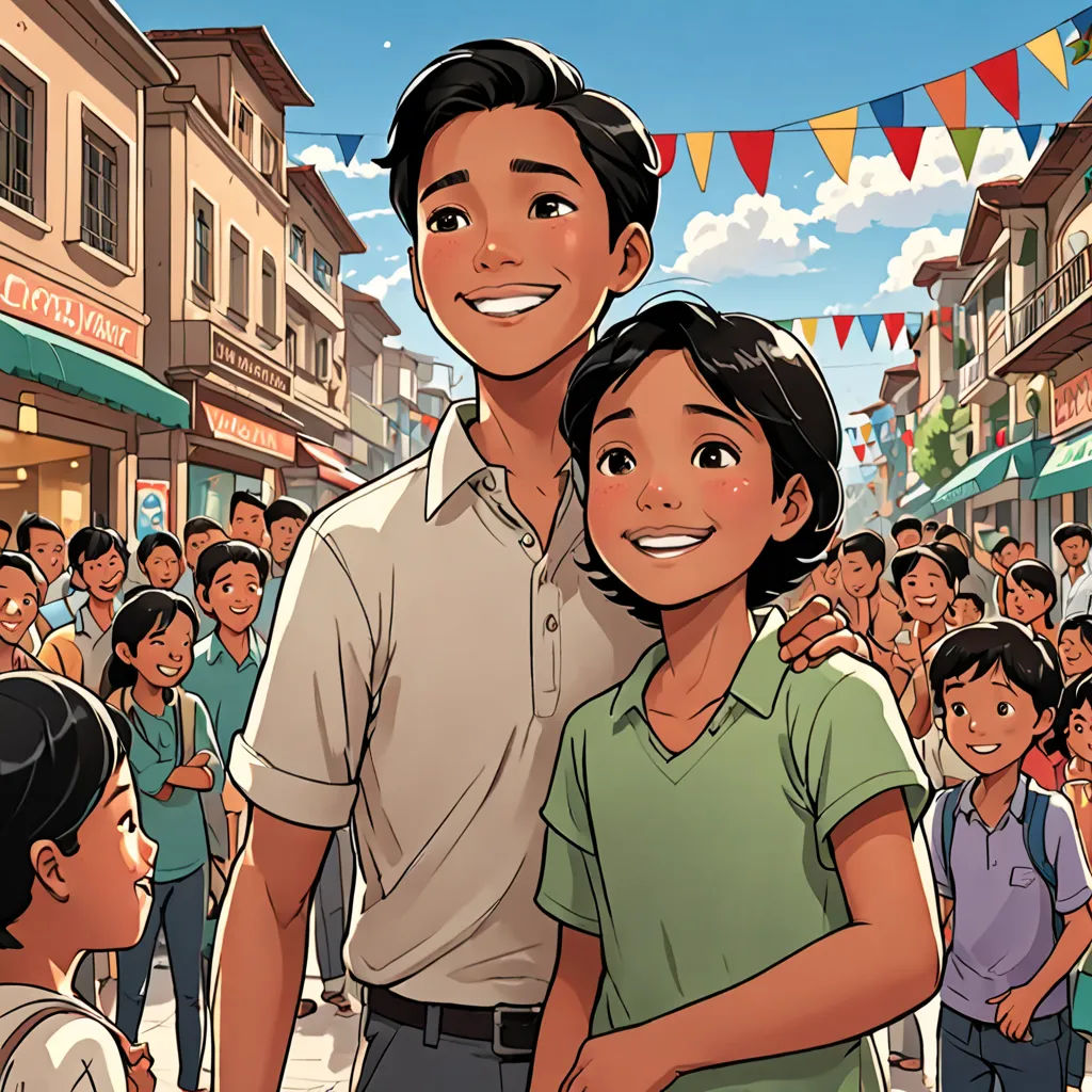 a man and a woman are standing in front of a crowd of people in a city street with a banner, lyco art, a comic book panel, Fernando Amorsolo, comic cover art