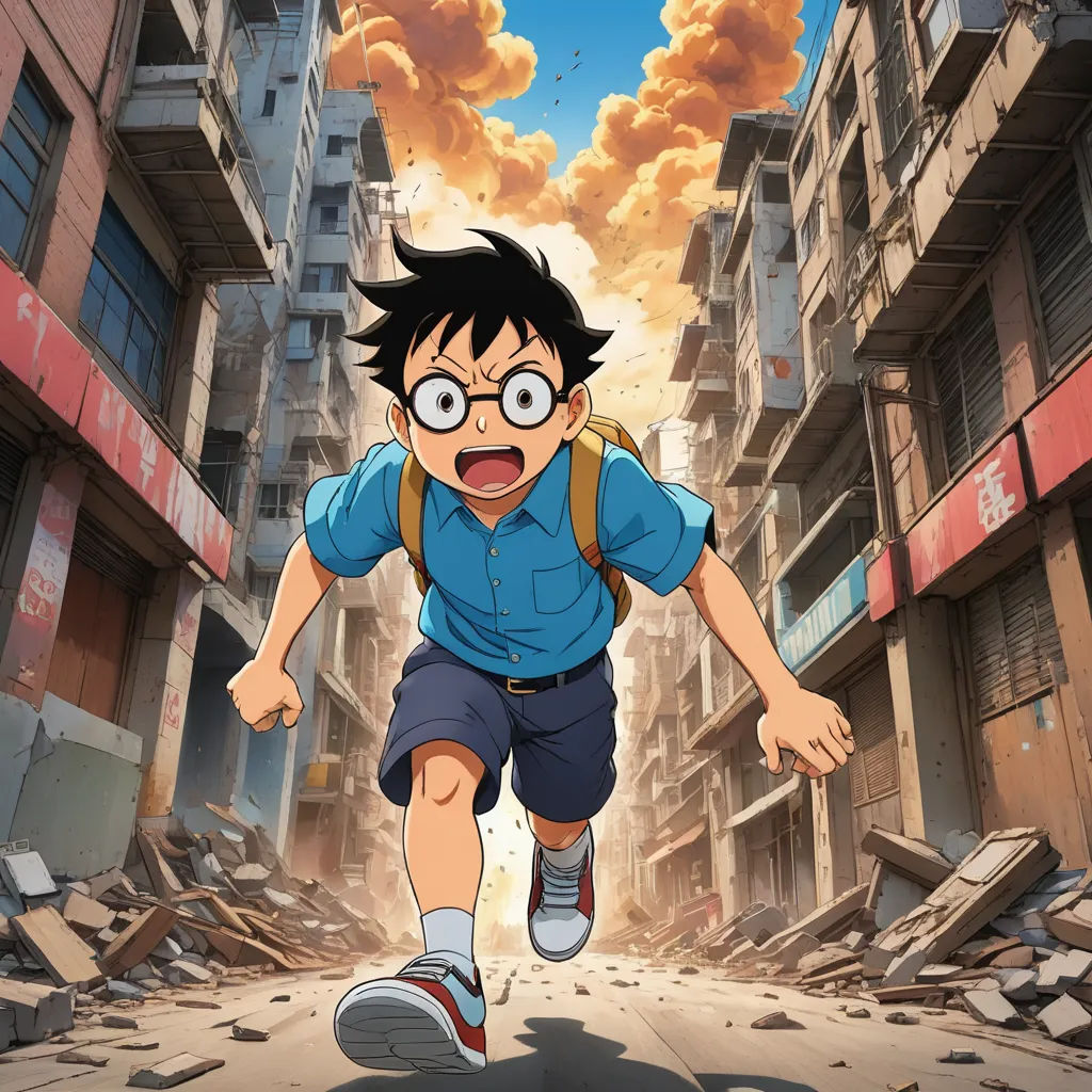 a boy running through a city with a backpack on his back and a backpack on his shoulder, with a sky background, dau-al-set, poster art, Aya Goda, anime key visual