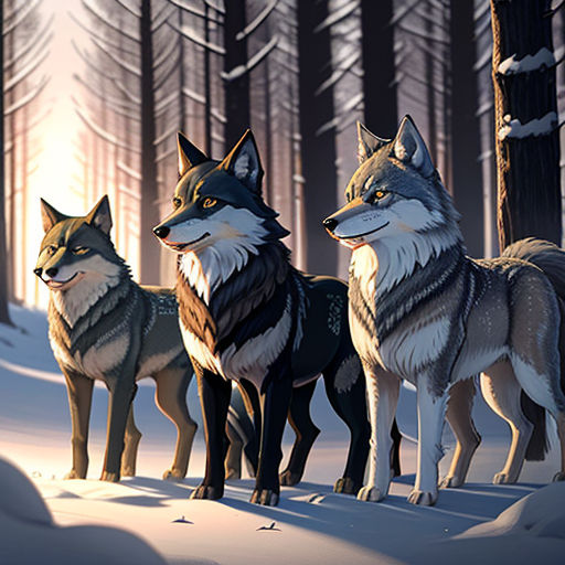 pack of wolves running anime