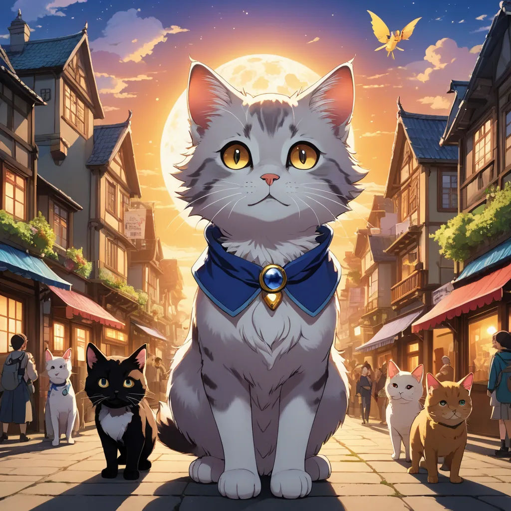 a cat sitting on a sidewalk next to a black cat and a black cat standing on a sidewalk in front of a building, sots art, poster art, Cedric Seaut (Keos Masons), official art