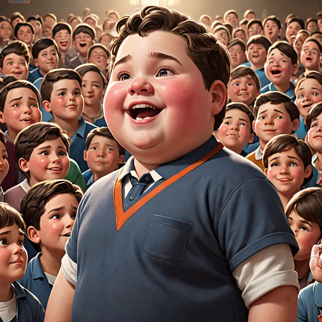 a cartoon boy standing in front of a crowd of children in school uniforms, with his mouth open and tongue out, american realism, a storybook illustration, Alejandro Burdisio, cgstudio