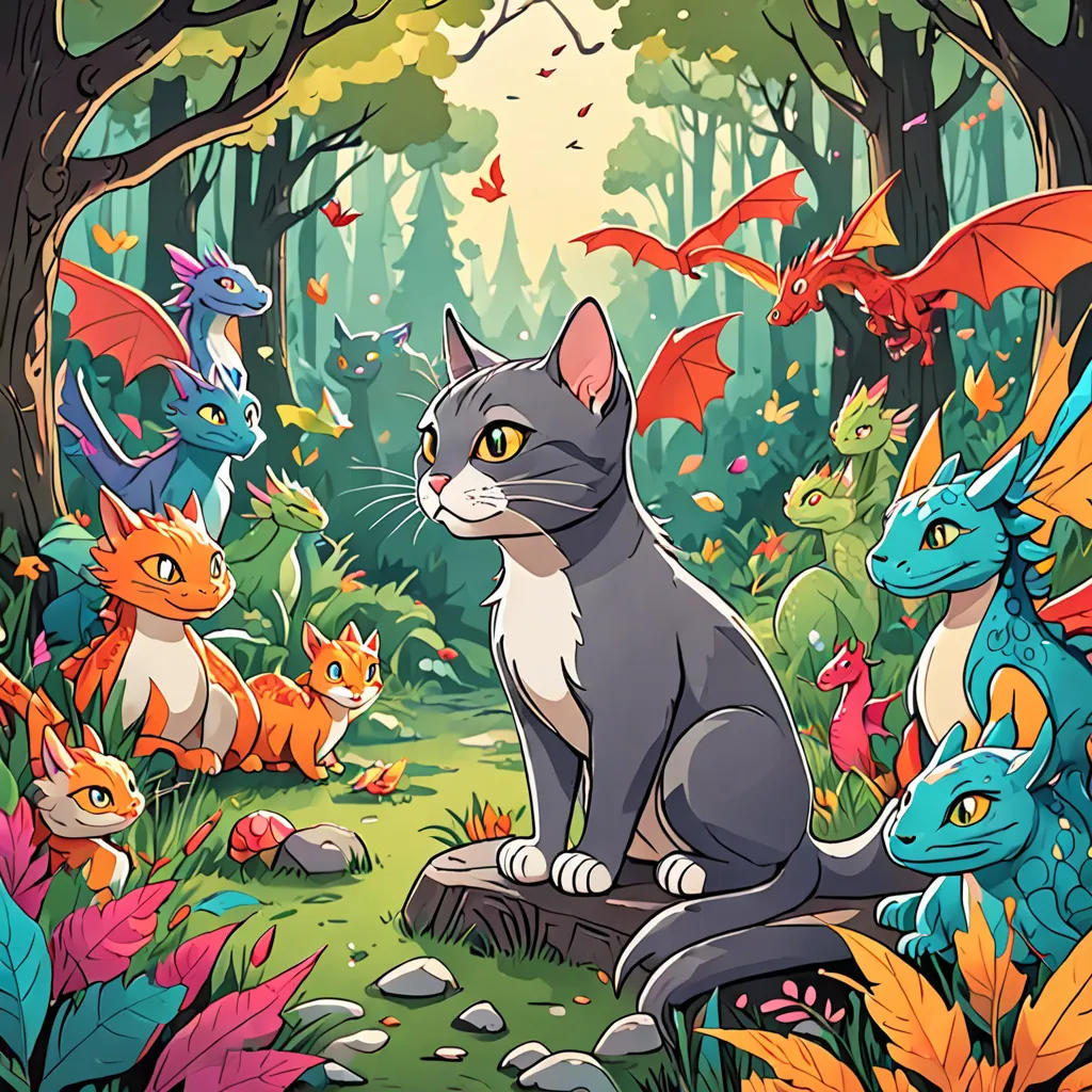 The Curious Cat and the Friendly Dragons
