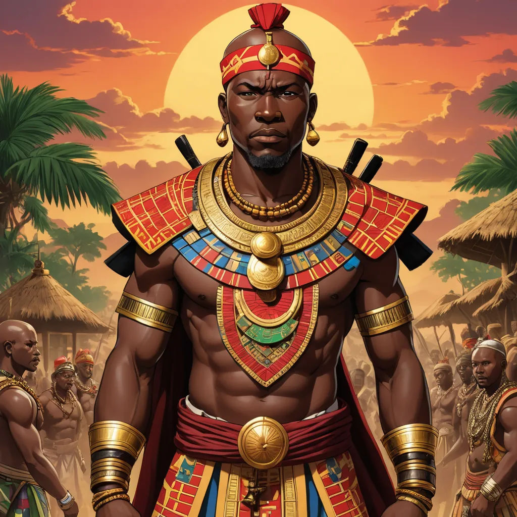 a man in a costume standing in front of a group of people in a desert setting with palm trees, afrofuturism, a comic book panel, Cedric Seaut (Keos Masons), highly detailed digital painting