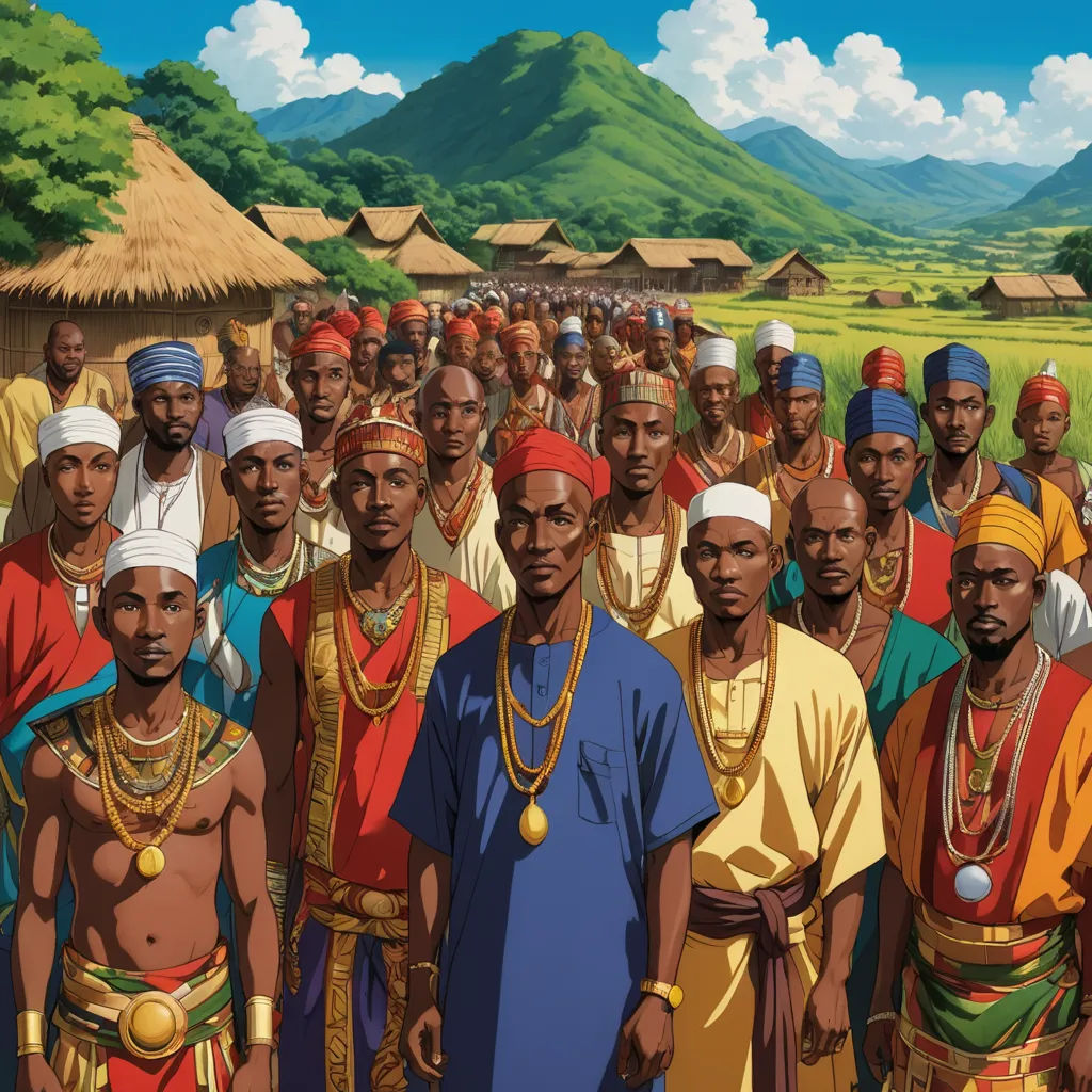 a group of men standing next to each other in front of a field with mountains in the background and a sky with clouds, les nabis, a detailed matte painting, Altoon Sultan, ufotable