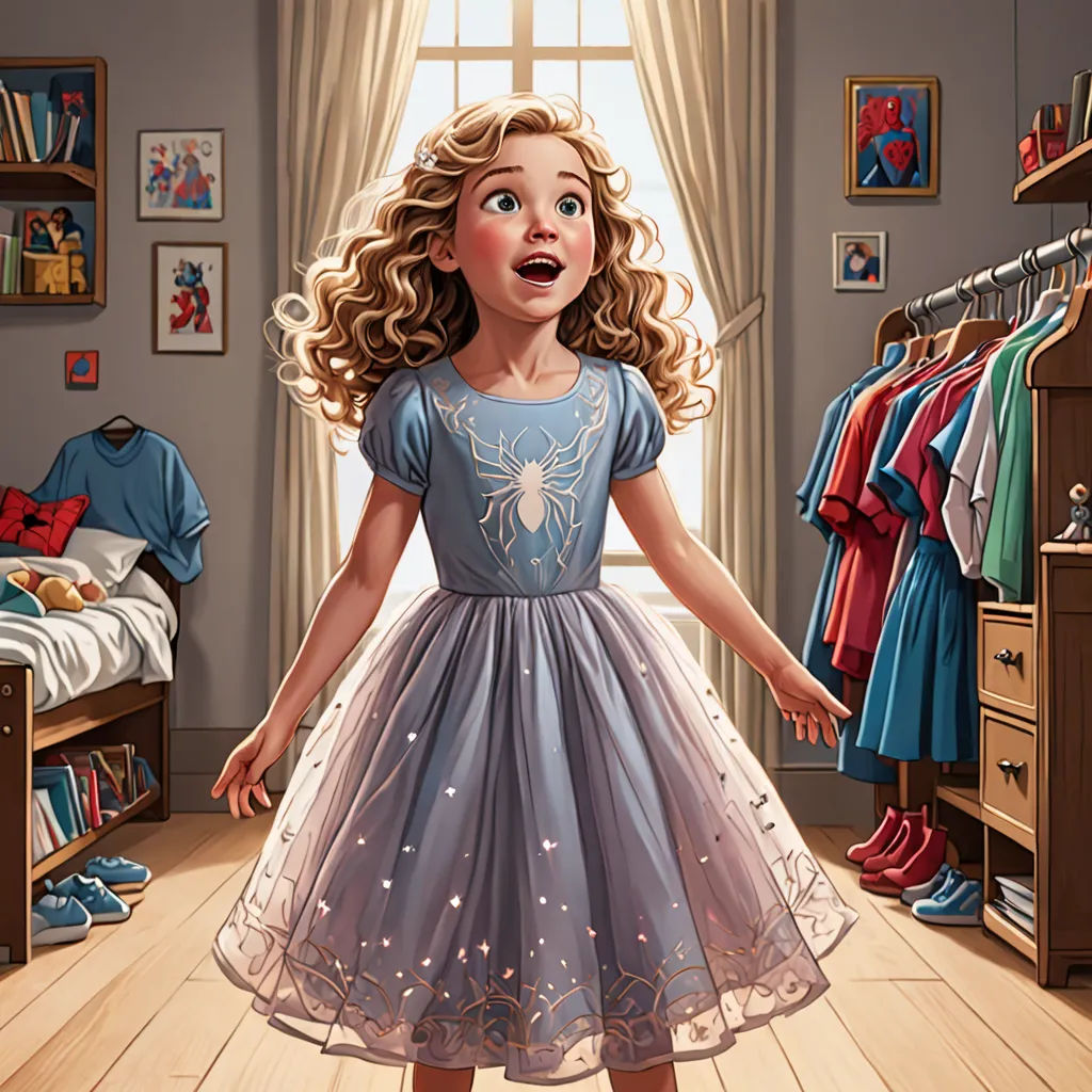 a girl in a dress standing in a room with clothes on a rack and a window behind her, with a curtain open, photorealism, a storybook illustration, Chris LaBrooy, cgstudio