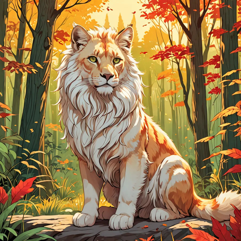 a painting of a cat sitting in the woods with leaves around it and a forest background with trees and leaves, furry art, a character portrait, Anato Finnstark, rossdraws global illumination