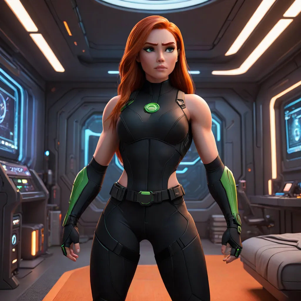 a woman in a futuristic suit standing in a room with a sci - fi fi fi fi fi fi fi fi fi fi fi fi fi fi fi fi fi fi fi fi fi fi fi fi fi fi fi fi fi fi, photorealism, concept art, Eve Ryder, unreal engine 5 quality render