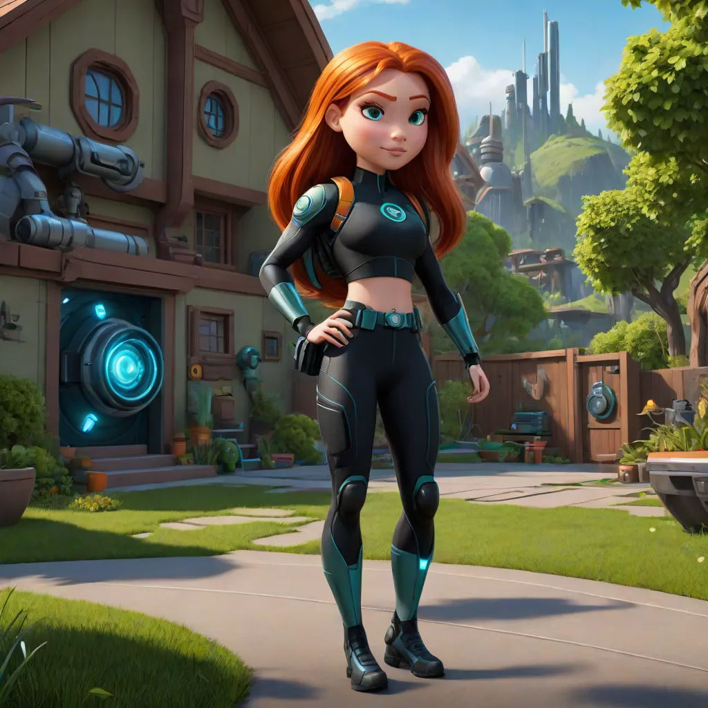 a woman in a futuristic suit standing in front of a house with a futuristic city in the background and a futuristic building, rayonism, concept art, Ada Gladys Killins, promotional image