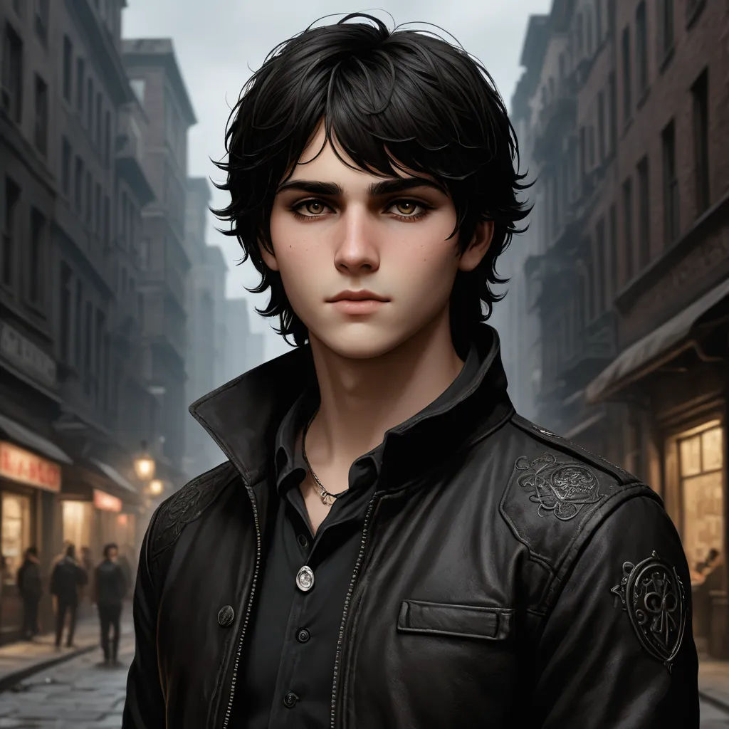a man in a black jacket standing in a street next to a building and a person in a black shirt, photorealism, a character portrait, Cedric Seaut (Keos Masons), cgstudio