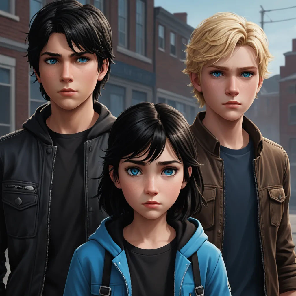 a group of young people standing next to each other in front of a building with a sky background and a city, sots art, concept art, Felix-Kelly, official art