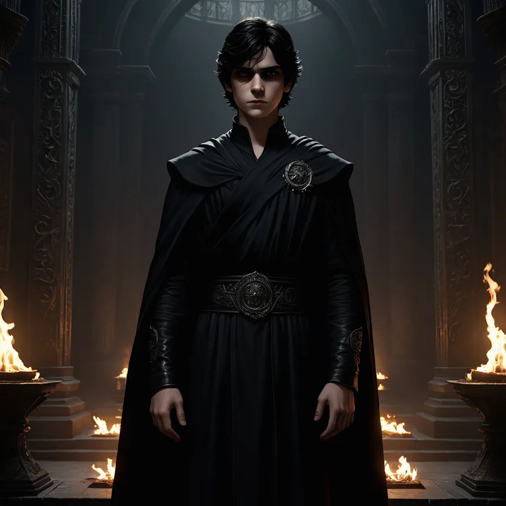 a man in a black robe standing in a dark room with fire behind him and a clock on the wall, gothic art, a character portrait, Cedric Seaut (Keos Masons), key art