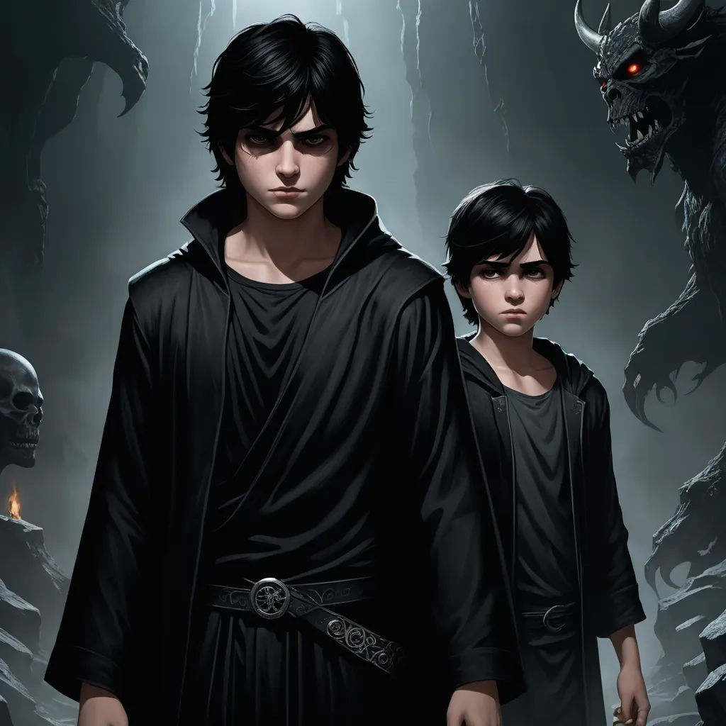 a couple of people standing next to each other in front of a demon and demon demon wallpapers, gothic art, concept art, Brothers Hildebrandt, mars ravelo and greg rutkowski