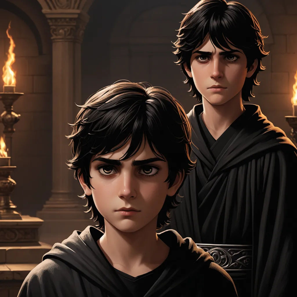 a painting of two young men in robes with torches in the background of a building with a fountain and a statue, antipodeans, concept art, Brothers Hildebrandt, official art