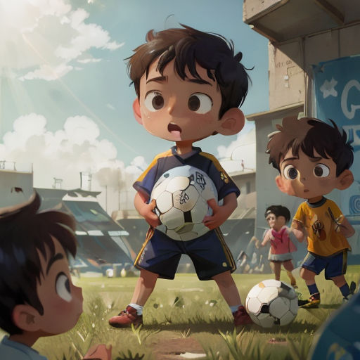 a group of children playing soccer in a field with a ball in their hands and a referee watching them