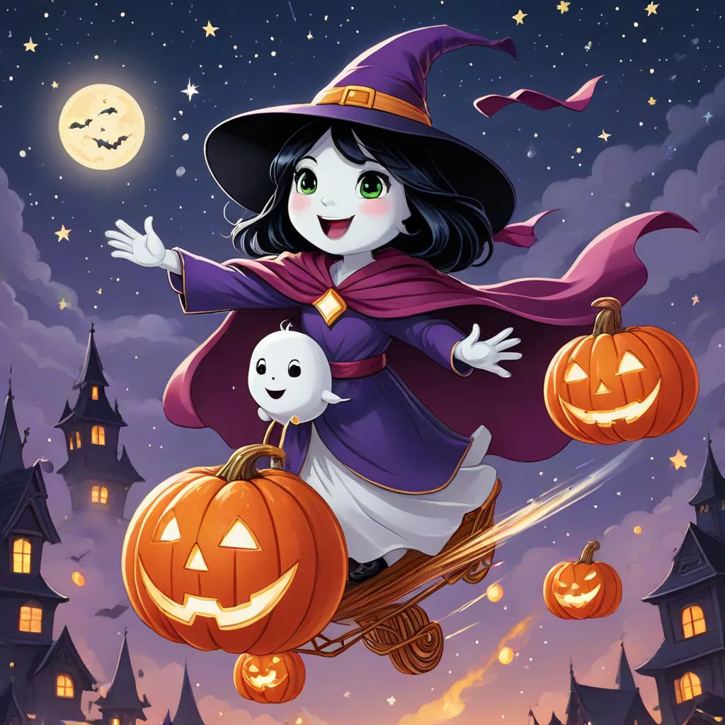 a cartoon witch flying with a ghost on a broom in front of a castle with a full moon and a full moon, fantasy art, a storybook illustration, Anne Stokes, official art