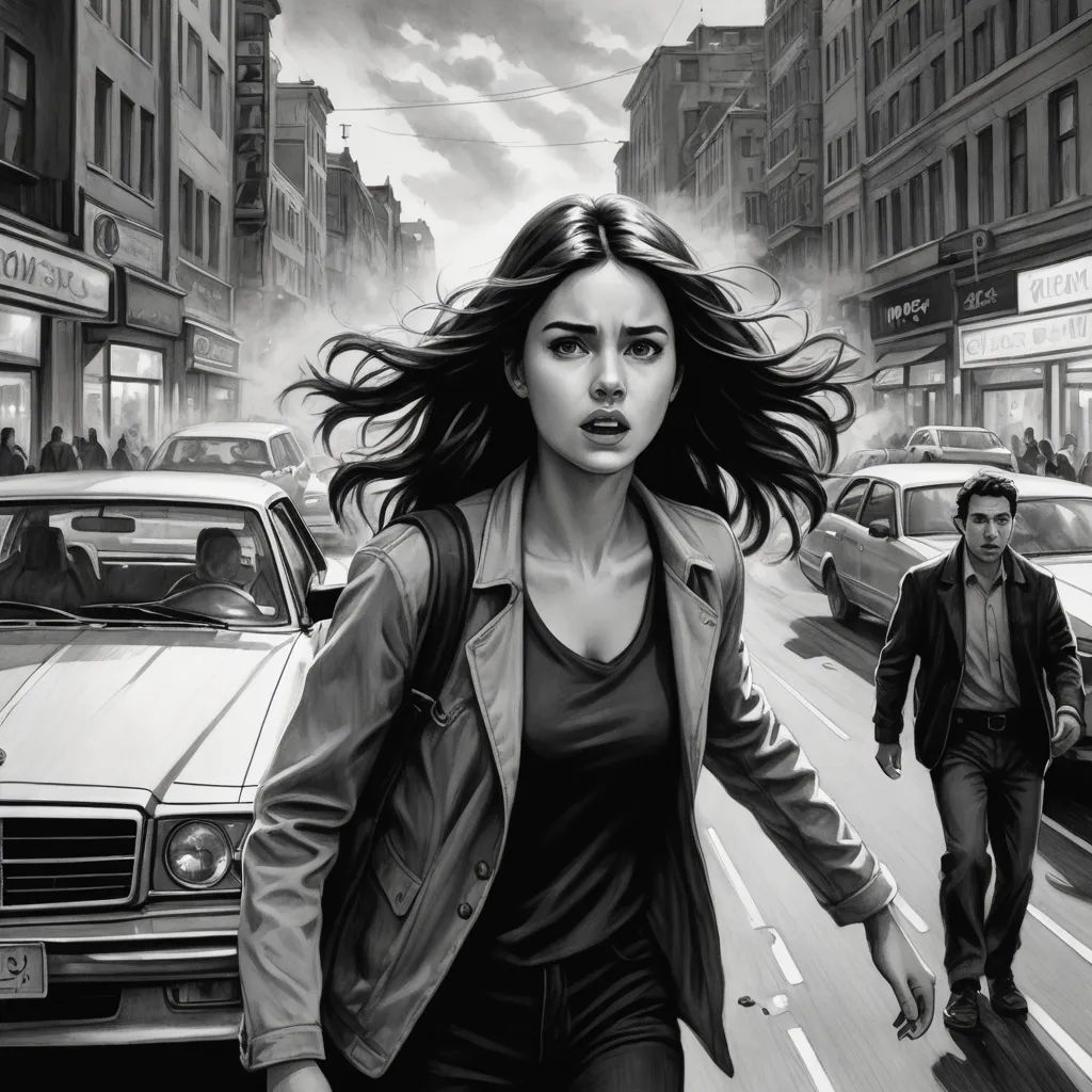 a woman walking down a street next to a man in a black jacket and a car on a street, american scene painting, a comic book panel, Dirk Crabeth, comic cover art