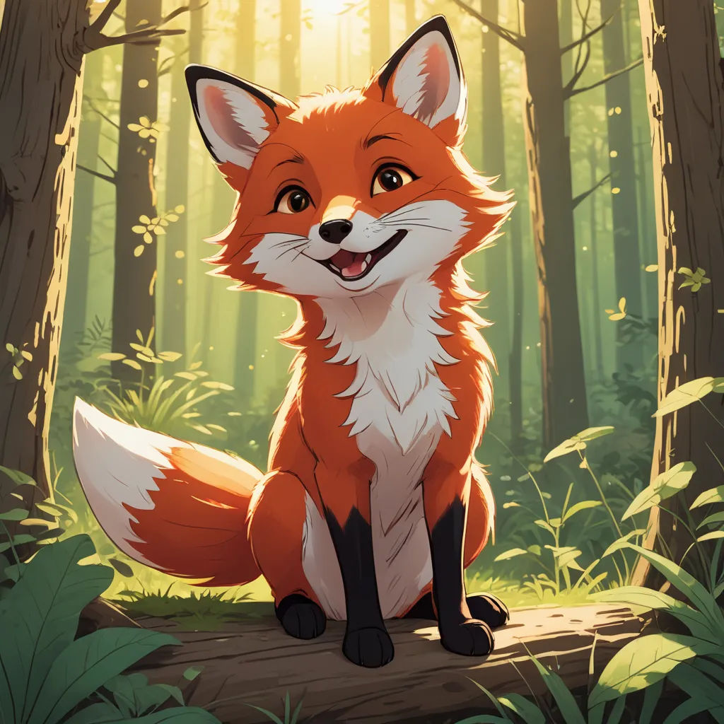 a red fox sitting on a log in a forest with sunlight shining through the trees and grass around it, furry art, a character portrait, Cliff Childs, official art