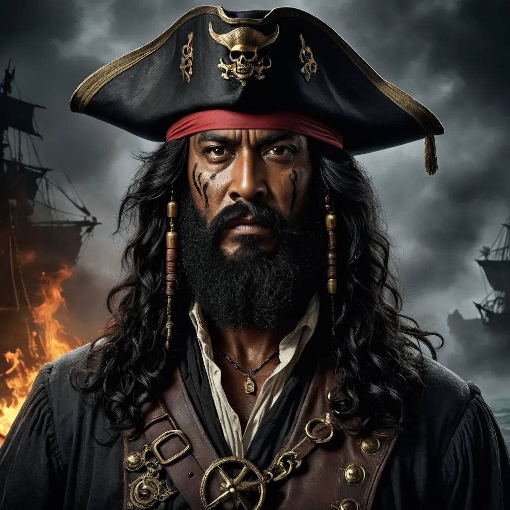 a man with a beard and a pirate hat on is staring at the camera with a fire in the background, photorealism, a character portrait, Altoon Sultan, promotional image