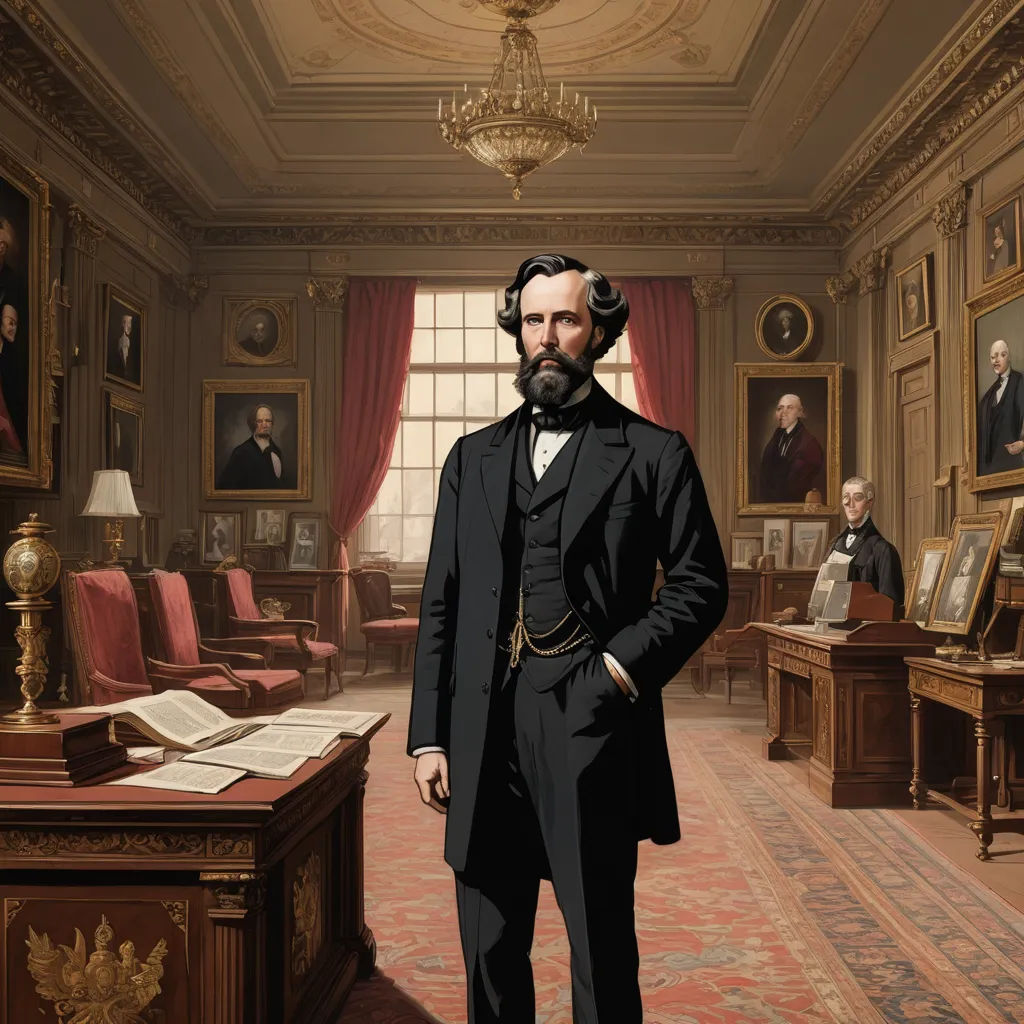 a painting of abraham lincoln in a room with other presidents in the background and a chandelier hanging from the ceiling, american scene painting, a detailed matte painting, Charles Mahoney, set in 1860
