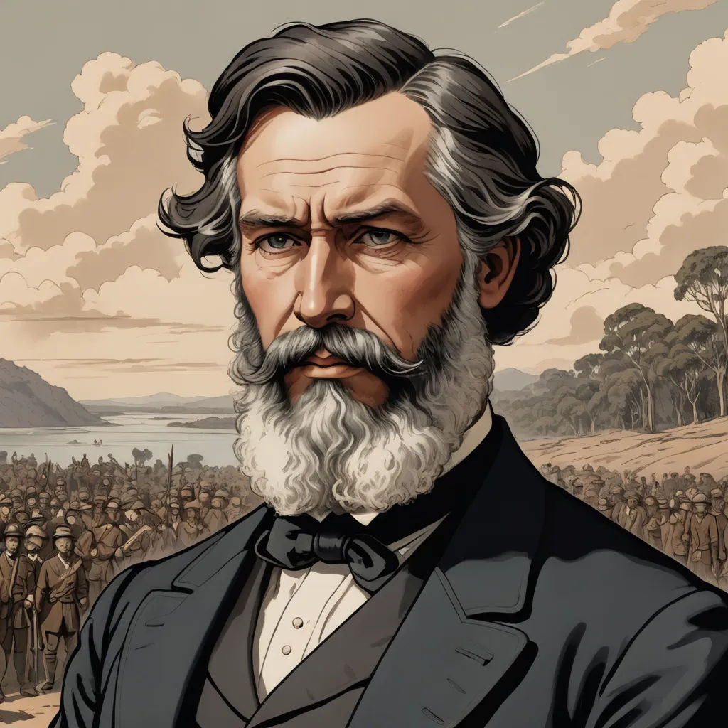 a painting of a man with a beard and a beard mustache in front of a crowd of people with trees, classical realism, a character portrait, Ernst Haeckel, detailed portrait