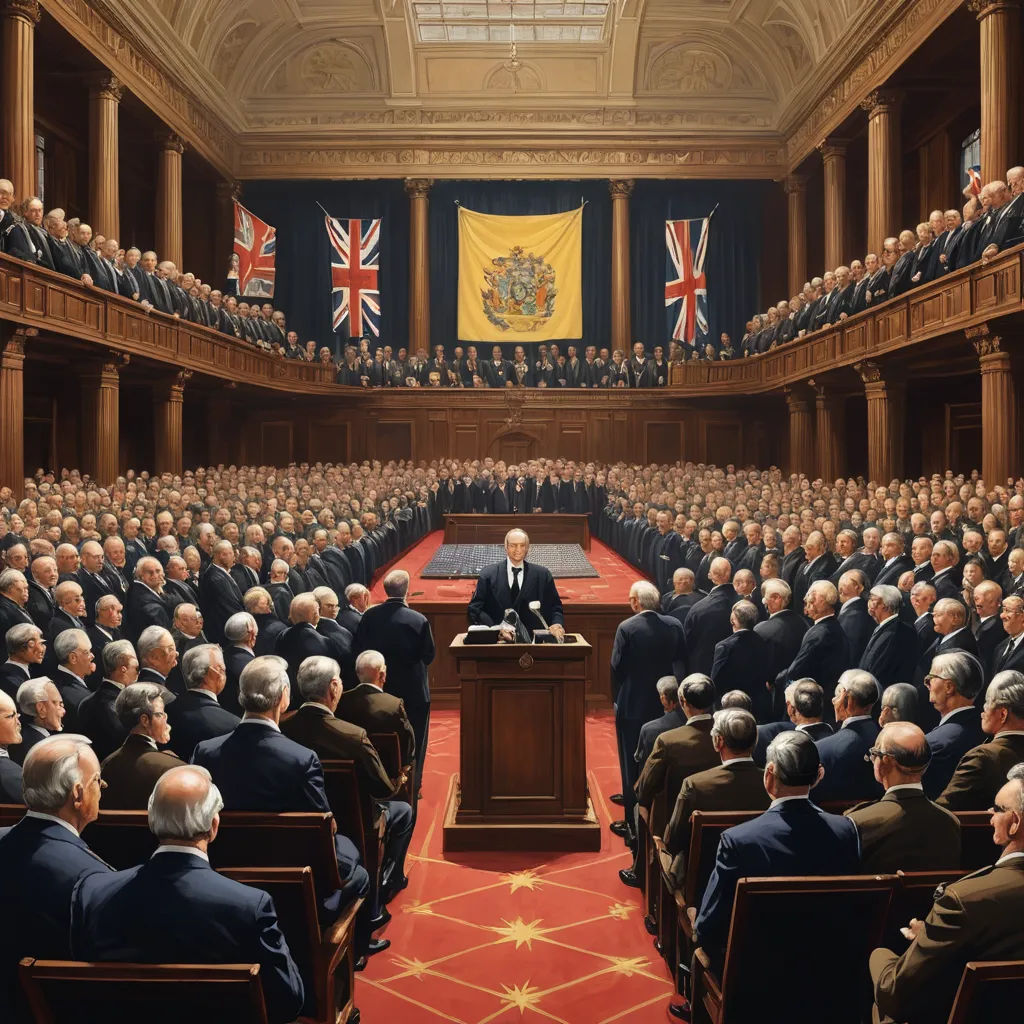 a large room with a lot of people sitting at a table and a speaker standing at a podium in front of a crowd, classical realism, a detailed matte painting, Carel Willink, highly detailed digital painting
