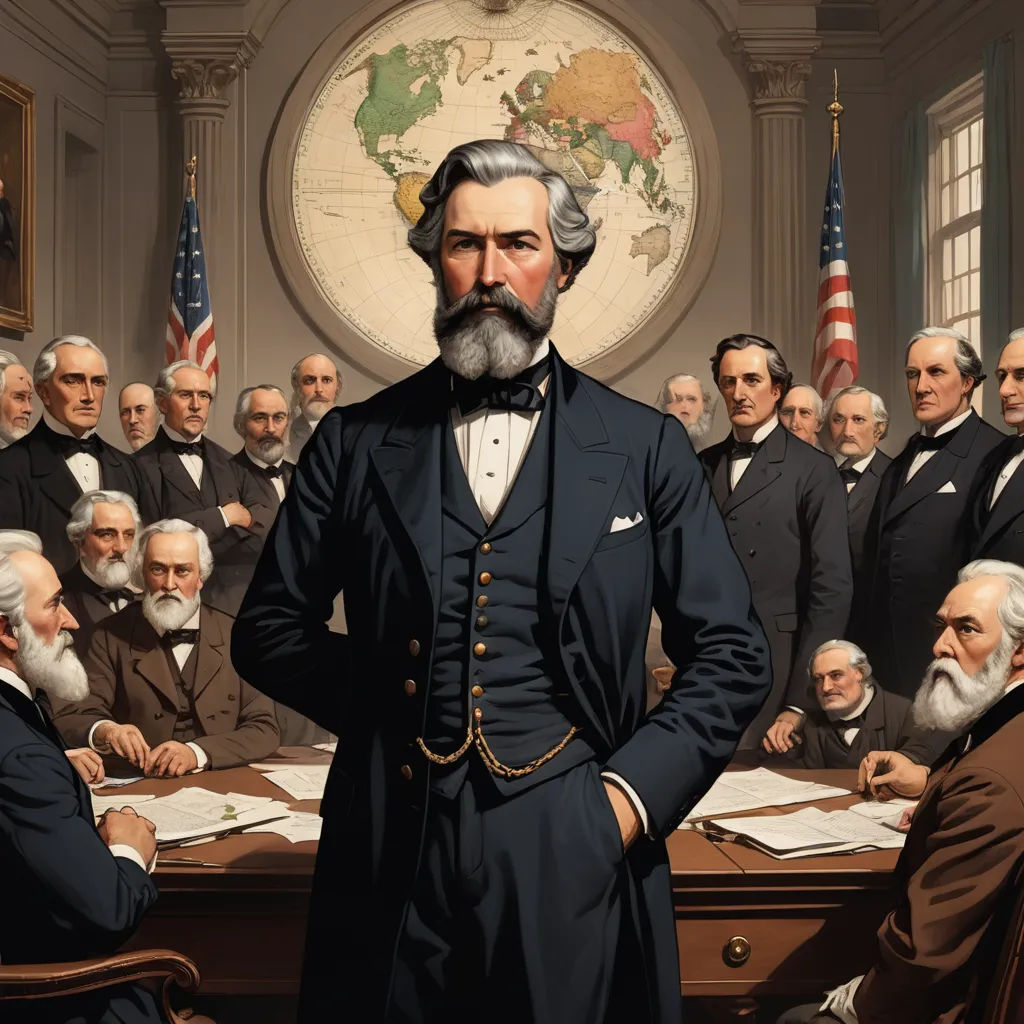 a painting of a man standing in front of a group of men in suits and ties in front of a map, classical realism, a detailed painting, Brenda Chamberlain, official art