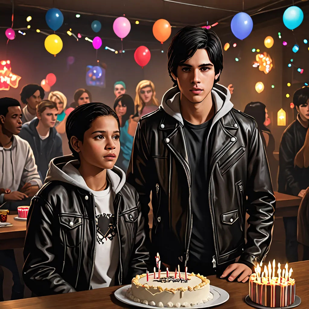 a man and a woman standing in front of a cake with candles on it in front of a crowd of people, Cedric Seaut (Keos Masons), american scene painting, a hyperrealistic painting, promotional image