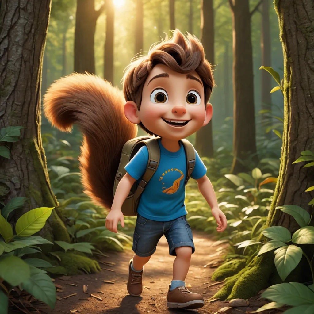 a cartoon character is walking through the woods with a squirrel on his back and a backpack on his shoulder, furry art, a character portrait, Chris LaBrooy, promotional image